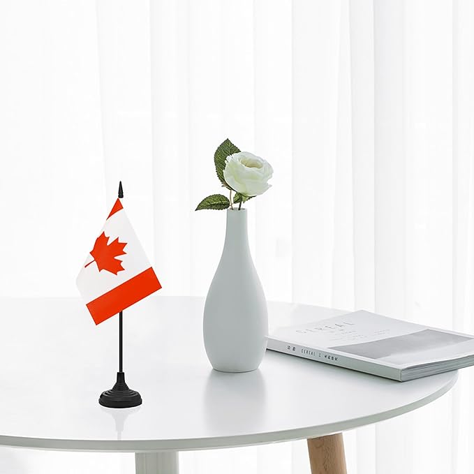 12 Pack Canada Desk Flag Set, Canadian Table Office Flag, Small Miniature Desktop Flag With Black Pole and Black Base, Classroom, Offices Meeting Desk Decoration (Canada)