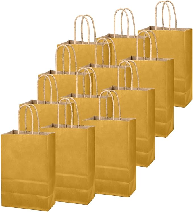 qiqee Mustard Yellow Gift Bag with Handles Bulk 24Pcs Paper Bags -8.3"x6"x3. 15" Party Favor Bags - Solid Color