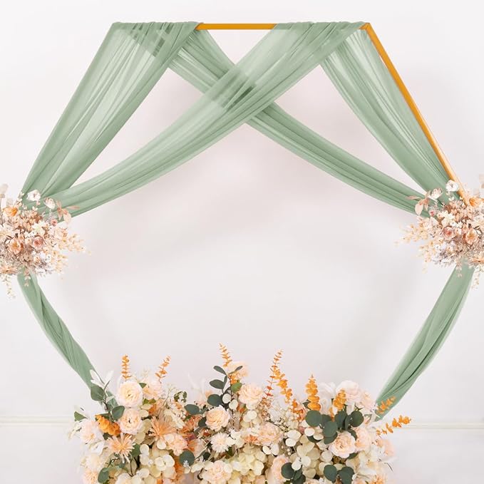 MLMC Sage Green Wedding Arch Draping Fabric 2 Panels 29" x 20 FT Extra Long Gauze Drapes Sheer Backdrop Curtains 6.6 Yards Outdoor Drapery Panels for Wedding Ceremony Party Ceiling Decoration