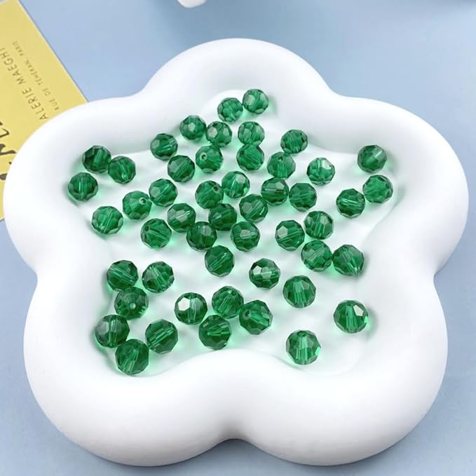 100 PCS 8mm Crystal Glass Beads Round Multiple Faceted Loose Spacer Glass Beads for DIY Handcrafte Bracelet Necklace Earring Jewelry Making(Malachite Green)
