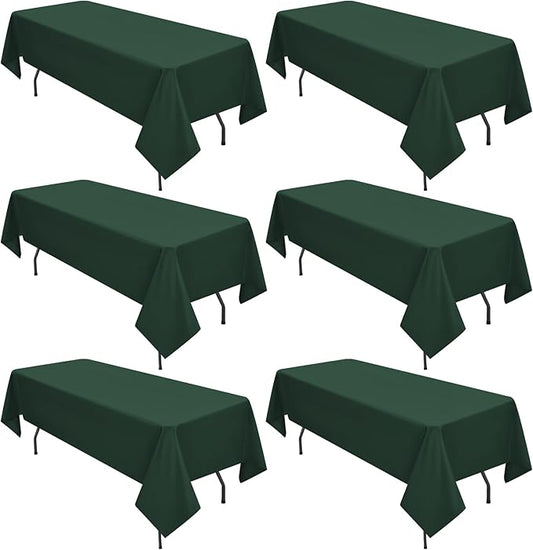 6 Pack Hunter Green Tablecloths for 8ft Rectangle Tables 60 x 126 Inch - Polyester Table Cover Stain and Wrinkle Resistant Washable Fabric Table Clothes for Wedding Party Banquet Reception Restaurant