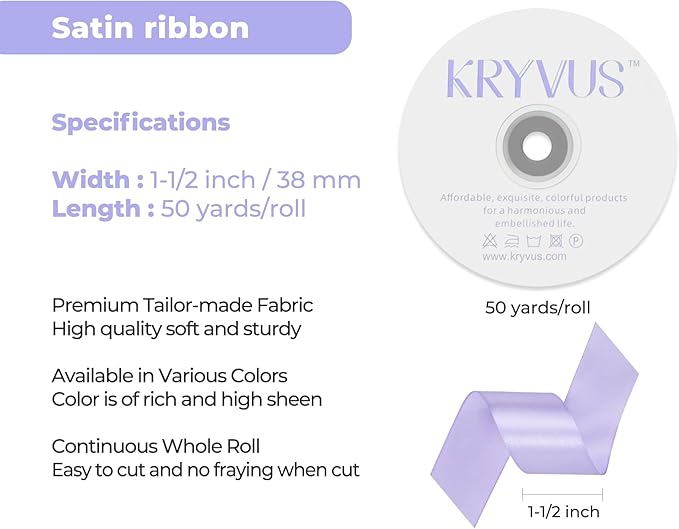 Lavender Satin Ribbon 1-1/2 inch X Continuous 50 Yards, Single Face Polyester Ribbon Perfect for Gift Wrapping, Flower Bouquet, Wedding Decor, Crafts, Bow Making, Sewing and More