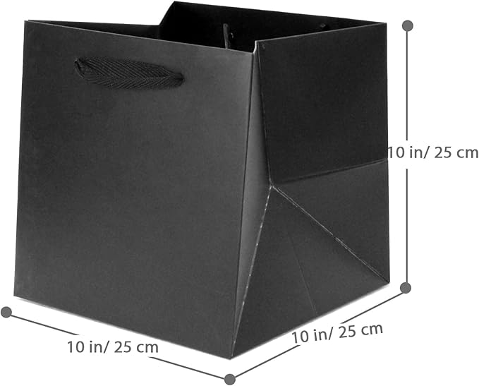 Black Paper Gift Bag 10 in Paper Gift Box Square Bottom Kraft Paper Bags with Handles for Wedding Baby Shower Birthday Party (Black, 10 x 10 x 10 in, 10 CT)