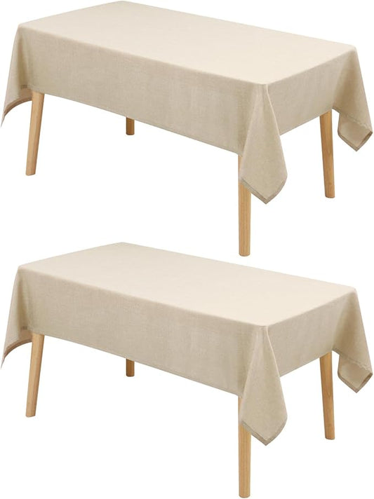 Hiasan 2 Pack Faux Linen Rectangle Tablecloth - Wrinkle and Stain Resistant Washable Table Cloth for Kitchen Dining Room Holiday Table Cover for Party Dinner, Beige, 90 x 132 Inch
