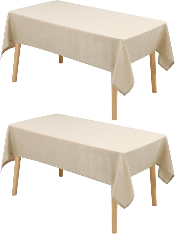 Hiasan 2 Pack Faux Linen Rectangle Tablecloth - Wrinkle and Stain Resistant Washable Table Cloth for Kitchen Dining Room Holiday Table Cover for Party Dinner, Beige, 54 x 108 Inch