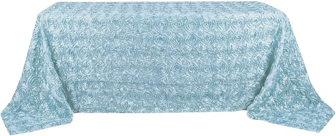 Efavormart 90"x132" Wholesale Rectangle Table Cover Light Blue Grandiose Rosette 3D Satin Tablecloth for Wedding Party Event