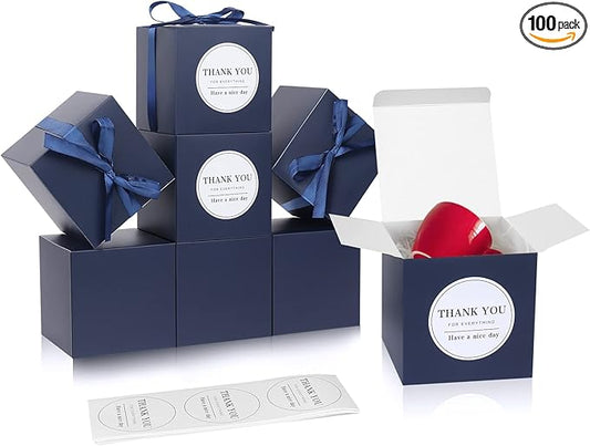 COTOPHER Small Gift Boxes 100 Pack 4x4x4 inches Navy Gift Boxes with Lids for Gifts, Crafting, Wedding Party Favor, Cupcake Boxes, Candy, Bridesmaids Proposal Box with Ribbons and Stickers (Navy, 100