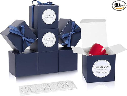 COTOPHER Small Gift Boxes 60 Pack 4x4x4 inches Navy Gift Boxes with Lids for Gifts, Crafting, Wedding Party Favor, Cupcake Boxes, Candy, Bridesmaids Proposal Box with Ribbons and Stickers (Navy, 60