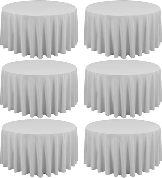 6 Pack Light Grey Round Tablecloths - 120 Inch, Polyester Table Cover, Stain and Wrinkle Resistant Washable Fabric Table Cloth for Wedding Banquet Parties