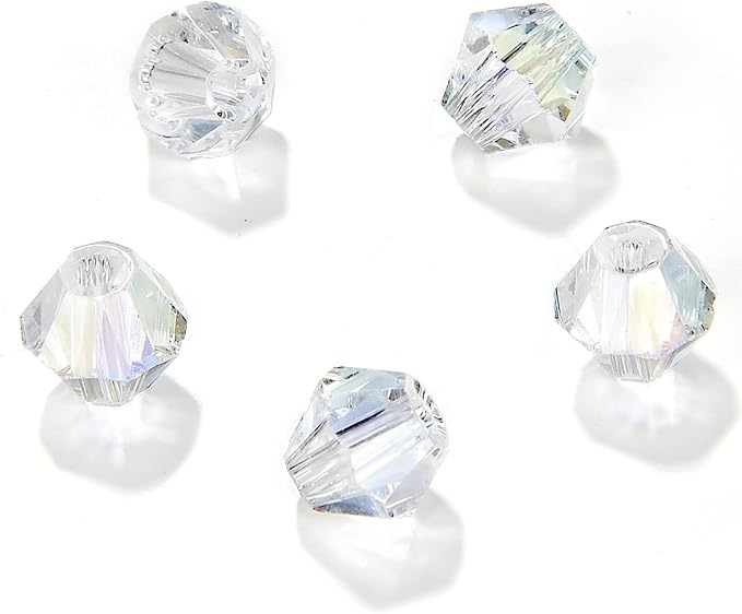 4mm Bicone 1800Pcs White AB Crystal Glass Beads Small Faceted Bicone Shape Crystal Glass Spacer Beads for Bracelet Necklace Decorative Hand Jewelry Making (White AB, 4MM)