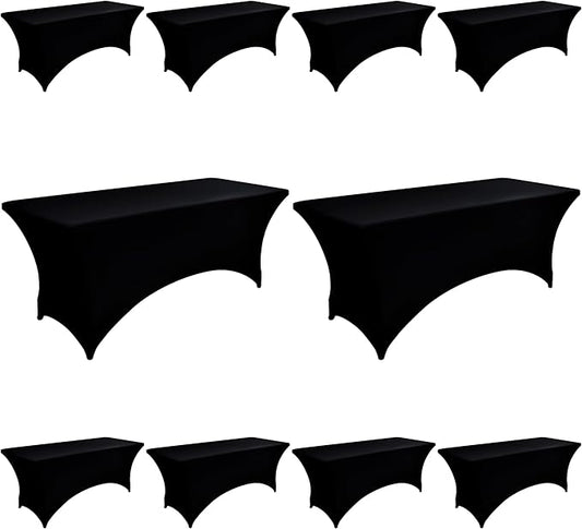 10-Pack 6ft Black Spandex Table Covers for Rectangle Standard Folding Tables - Wrinkle Resistant Stretch Tablecloths - Ultimate Fitted Table Protector for Parties, Banquet, Wedding