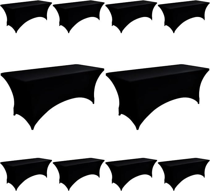 10-Pack 4ft Black Spandex Table Covers for Rectangular Folding Tables - Wrinkle Resistant Stretch Tight Table Cloths - Fitted Table Protector for Parties, Trade Shows, Banquet, and Wedding