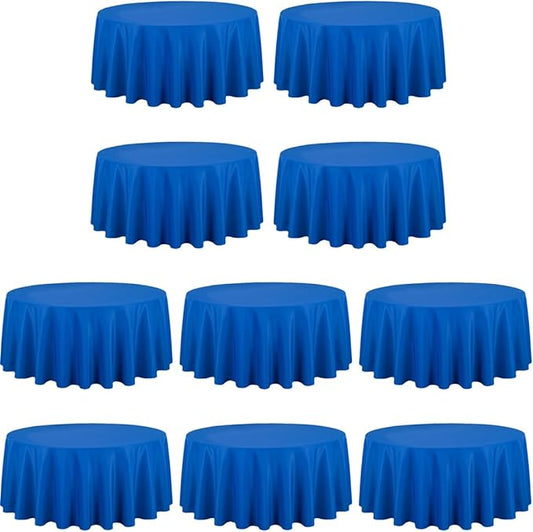 LTC LINENS 10 Pack 120 Inch Round Tablecloth Royal Blue for 60 Inch Round Table - Bulk Round Table Cover - Washable, Wrinkle Resistant Polyester Fabric Cloth for Wedding, Party