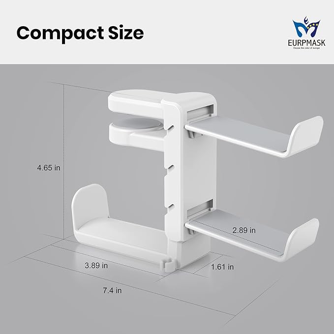 3-in-1 PC Gaming Headset&Controller Holder - EURPMASK Headphone Stand w/Adjustable Clamp&2 Controller Holder&Rotating Arm&Cable Organizer, Universal PC Gaming Accessory Controller Headset Stand-White