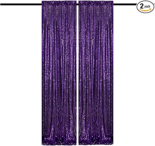 Purple Sequin Backdrop Curtains Glitter Drapes 2FTx8FT 2 Panels for Wedding Birthday Party Decorations Sparkly Photography Background
