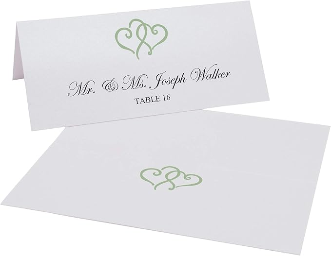 Linked Hearts Place Cards, Sage (Choose Color), Set of 150, Pre-cut and Scored - Wedding, Party, Dinner, and Special Events - Made in the USA