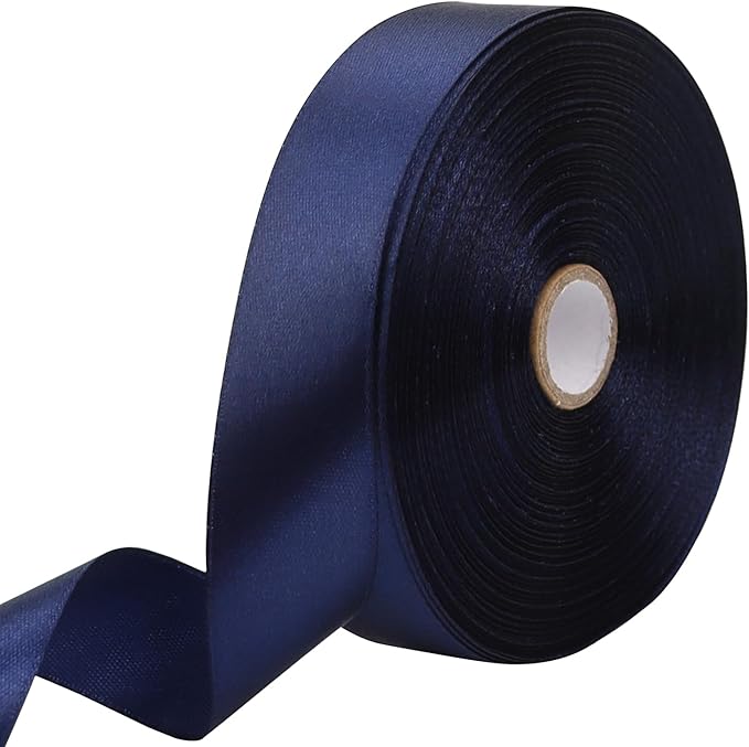 Deep Blue Solid Satin Ribbon 1 Inch 50 Yards Solid Polyester Fabric Ribbon for Gift Wrapping Wedding Christmas Baby Shower Birthday Party Decoration Handmade Immortal Flower Craft