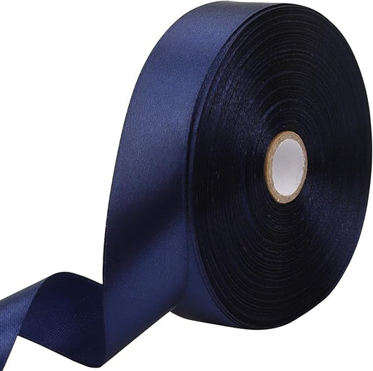 Deep Blue Solid Satin Ribbon 1 Inch 50 Yards Solid Polyester Fabric Ribbon for Gift Wrapping Wedding Christmas Baby Shower Birthday Party Decoration Handmade Immortal Flower Craft