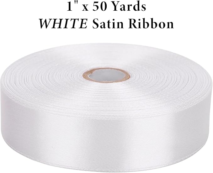 1 Inch White Satin Ribbon 50 Yards Solid Fabric Ribbons for Gift Wrapping, Crafts, Floral Arrangements, Wedding, Party, Holiday Decor