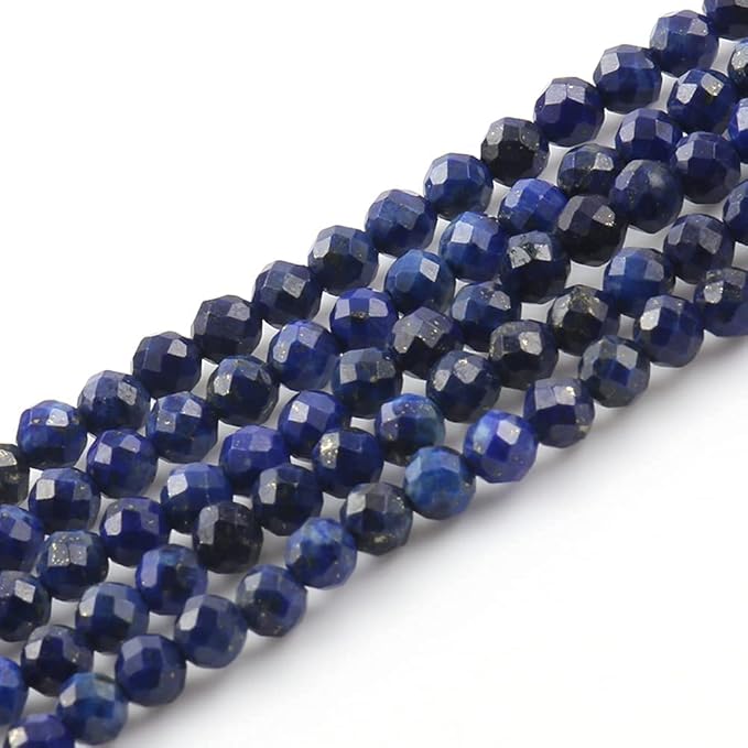 Song Xi 90pcs 4mm Natural Dark Lapis Lazuli Gemstone Beads Faceted Round Loose Stone Beads for Jewelry Making