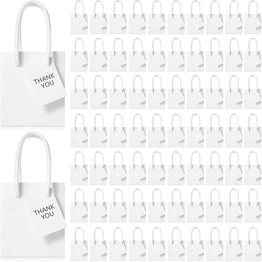 Sherr 100 Pack Mini Gift Bags Bulk, 4 x 2.75 x 4.5 Inches Paper Bags with Tags, Extra Small Paper Gift Boxes with Handles for Birthday, Party Favors, Weddings, Small Business(White)