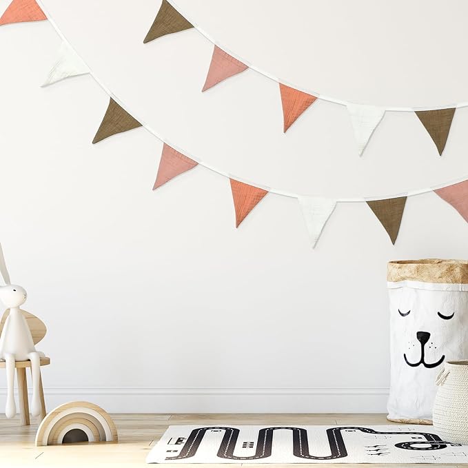 Oudain 15.5 ft Pennant Banner Flags, 2 Pcs Nursery Garland Triangle Bunting Flag Baby Banner for Nursery Decor Baby Birthday Boho Wedding Shower Party Event, Each 7.75 ft(Pastel Color)