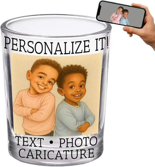 Funny Personalized Shot Glass 2.5oz, Custom Printed Picture Caricature Gift for Birthday, Bachelor Party, Customized Photo Cartoon Drinking Favor, Gag Gift For Men Women
