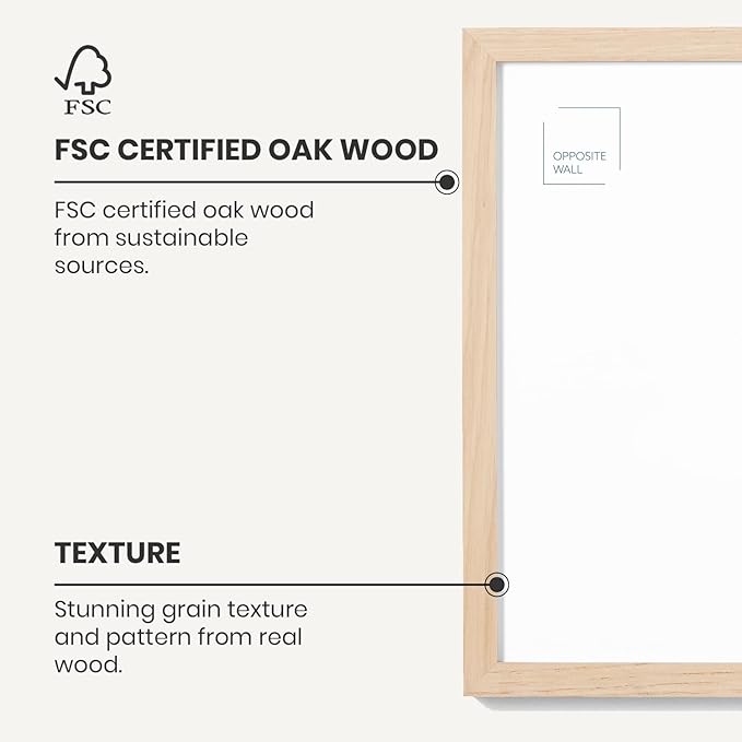 Opposite Wall - 24x36 in - Natural Solid Oak Wood Picture Frame - Lightweight, Versatile & Shatterproof - Large Wall Hanging Photo or Poster Frame - Wall Decor for Office, Gallery & Home