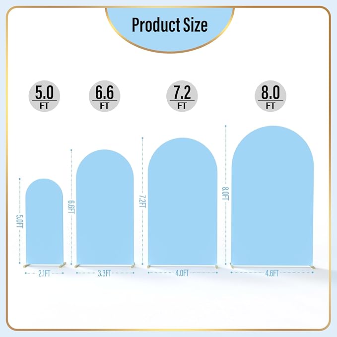 LEBENGURU Upgraded 6FT Wedding Arch Cover, Baby Blue Spandex Fitted Arch Backdrop Cover, Round Top Chiara Stand Covers for Birthday Party Baby Shower Banquet Balloon Décor