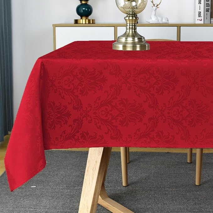 SASTYBALE Rectangle Jacquard Tablecloth, Damask Table Cloth SpillProof Wrinkle Resistant Tablecloths, Soft Polyester Oblong Table Cover for Kitchen, Dinner, Parties (Red, 60X84)
