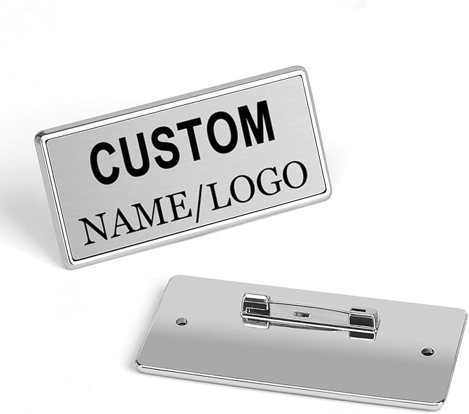 Custom Name Tags ID Badges with Logo Name Personalized Name Badges Custom Name Tag ID Badges with Pin Backing Customizable Name Badges for Business Offices Stores Restaurant, 1.5x2.8 in, 2PCS