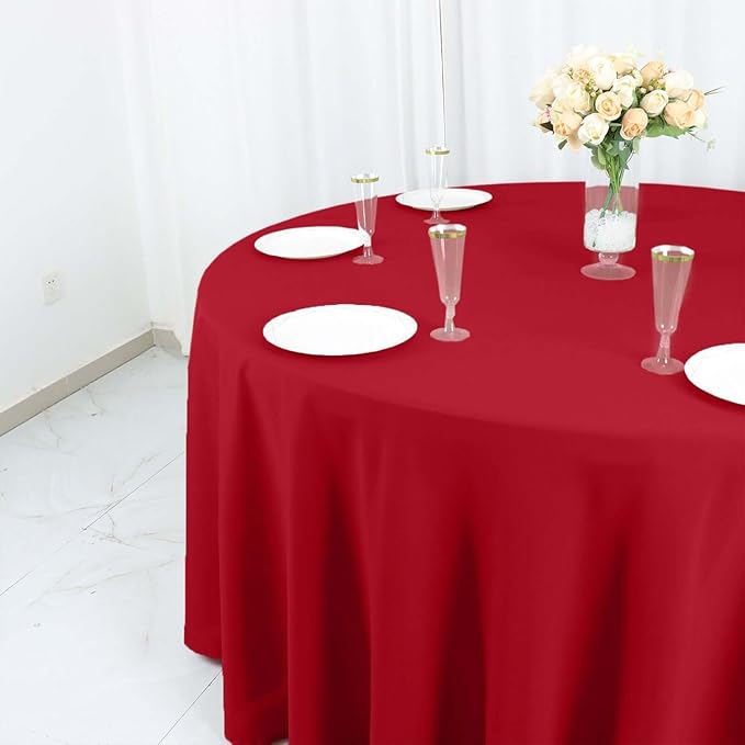 Efavormart Round Tablecloth, 120 Inch Stain & Wrinkle Resistant Washable Table Cloth, Decorative Polyester Fabric Table Cover for Banquet, Wedding, Dining - Wine
