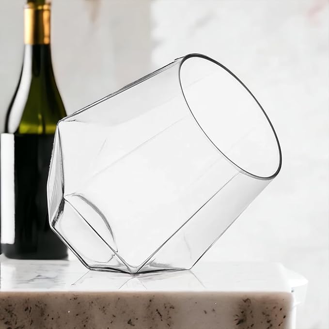 40 count Diamond Unbreakable Stemless Plastic Wine Champagne Whiskey Glasses Elegant Durable Disposable Indoor Outdoor Ideal for Home, Office, Bars, Wedding, 12 Ounce Cups (Clear)