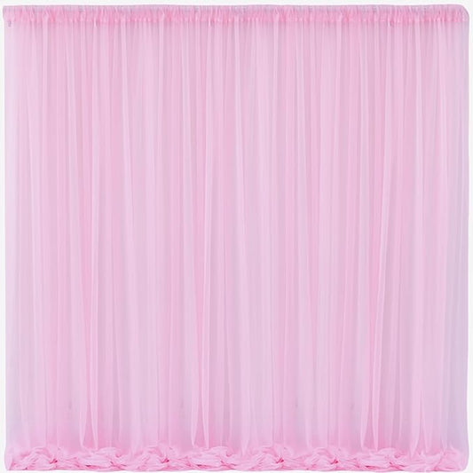 10x10 Pink Tulle Backdrop Curtains for Parties, Sheer Backdrop Curtain Wedding Photo Background Drapes for Baby Shower Photography Birthday Party