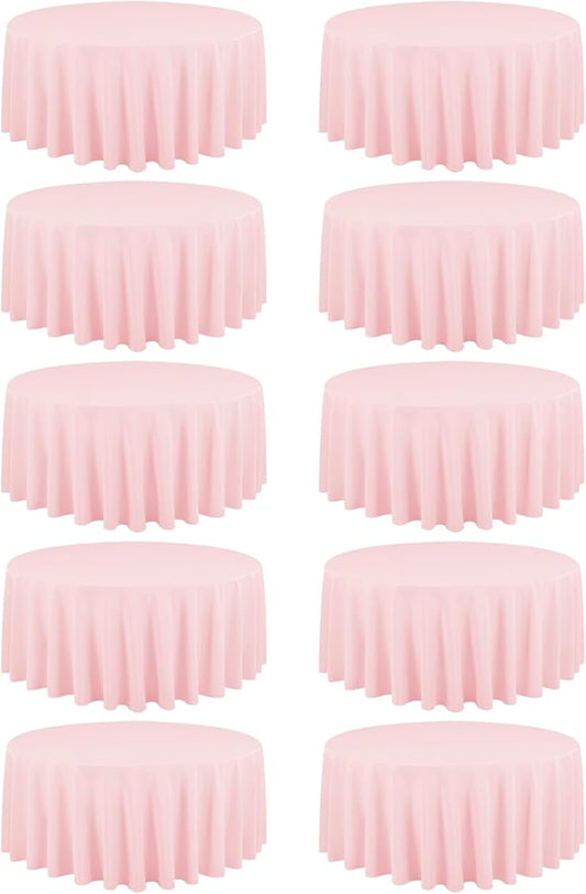 10 Pack Pink Round Tablecloths - 90 Inch, Polyester Table Cover, Stain and Wrinkle Resistant Washable Fabric, Perfect for Wedding Banquet Parties