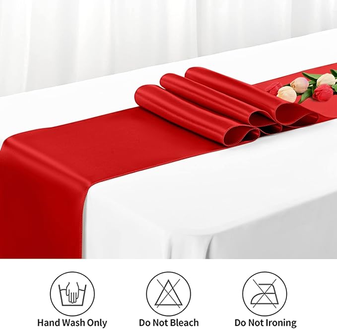 20 Pack Red Satin Table Runner,12 x 108 inch Long Premium Smooth Red Table Runners for Wedding, Banquets, Birthday, Party, Engagements,Table Runners fit Rectangle and Round Table