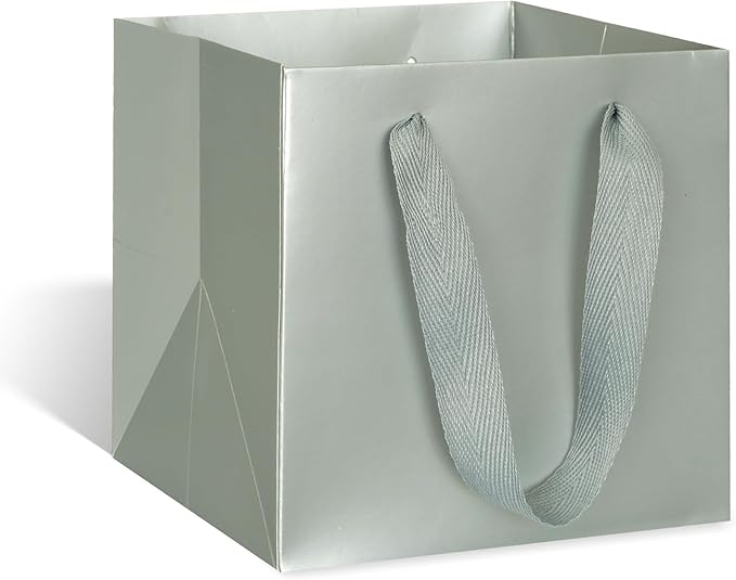 ADIDO EVA Silver Square Gift Bags Large Size Square Bottom Paper Bags with Handles for Party Favor, Shopping Bag (12x12x12 In, 10 CT)