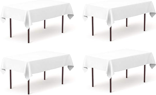 Pomp Pure White 60" x 84" Poplin Polyester Tablecloth (4 Pack) | Wrinkle + Stain Resistant Easy Care Premium Fabric | Fits 5FT Rectangle Table