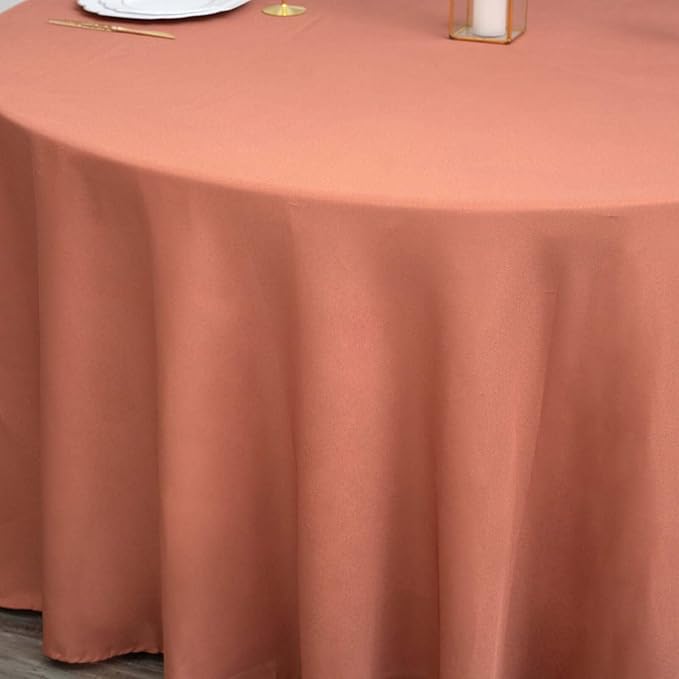 Efavormart Round Tablecloth, 120 Inch Stain & Wrinkle Resistant Washable Table Cloth, Decorative Polyester Fabric Table Cover for Banquet, Wedding, Dining - Terracotta (Burnt Orange)