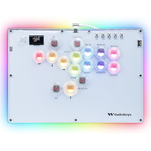 GuileKeys Leverless Controller Arcade Stick GK-16, All-Button Arcade Controller with Multi-function Button for PS4/PS3/PC/Switch, Arcade Fight Stick with RGB/Turbo/Hot-Swap/Custom Top Plate DIY White
