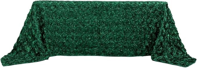 Efavormart 90"X132" Hunter Emerald Green Grandiose 3D Rosette Satin Rectangle Tablecloth for Wedding Party Event