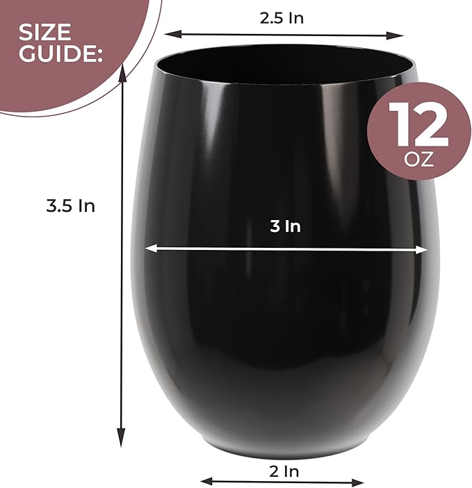 Exquisite 48 Pcs Unbreakable Stemless Plastic Wine Glasses Disposable Wine Glasses Stemless 12 Oz Black Plastic Cocktail Cups Black Party Cups Disposable Cocktail Glass Weddings & Events
