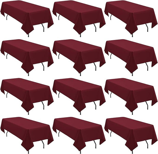 12 Pack 60 x 126 Inch Rectangle Tablecloth Burgundy Polyester Tablecloth for 8 Ft Rectangle Tables, Washable Fabric Table Cloth for Wedding Dining Table Buffet Parties Camping