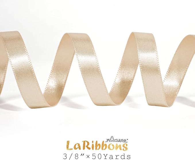 LaRibbons Nude Satin Ribbon 3/8 Inch 50 Yards Thin Luxury Double Faced Ivory Silk Ribbon for Flower Bouquet Crafts Gift Wrapping Wedding Bow Christmas Decoration