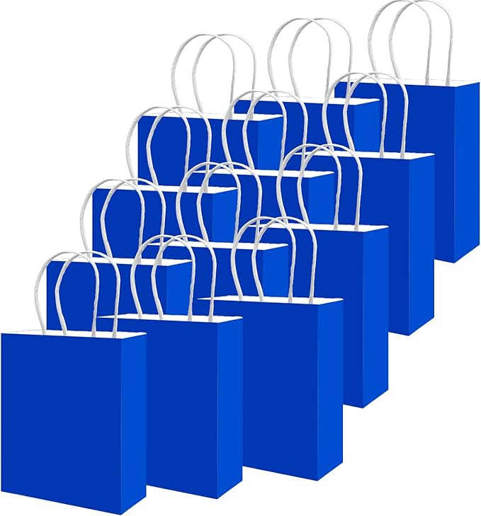 qiqee 100PCS Gift Bag with Handles Bulk Diamond Blue Paper Bags Multiple Uses (13''x5 x10 inch Large Size)