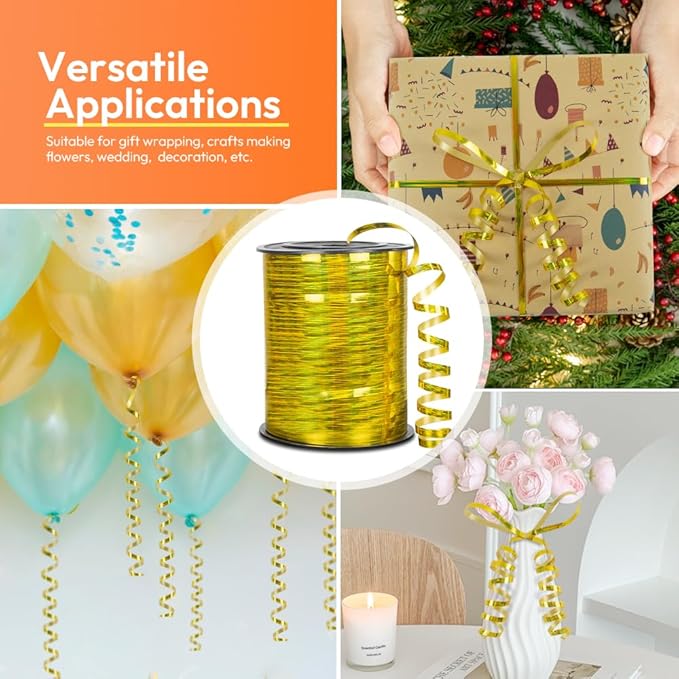 KMER LIFE Glossy Gold Curling Ribbon, 1/5" Wide x 500 Yards Christmas Curling Ribbons for Gift Wrapping, Party Decoration, Balloon String, Hair, Ribbons for Florist Flower (1 Roll)