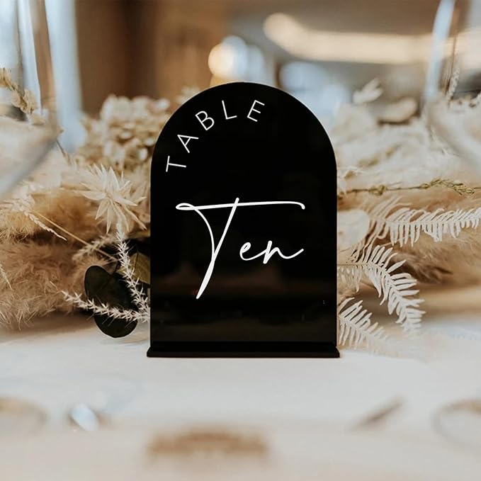 Black Arched Wedding Table Numbers 1-20 with Stands, 5x7 Inch Black Acrylic Arch Sign with Holder, Arch Acrylic Table Numbers for Wedding Reception (1-20, 5"x7")