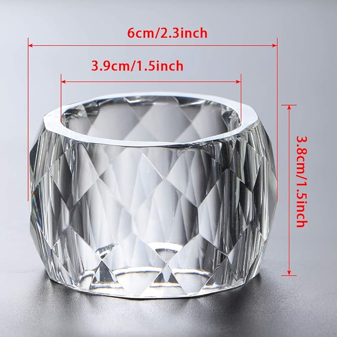 MDLUU 4 Pcs Crystal Napkin Rings, 2.3" Diameter Serviette Buckles, Clear Napkin Holder Rings for Christmas, Thanksgiving, Wedding (Diamond Shaped)