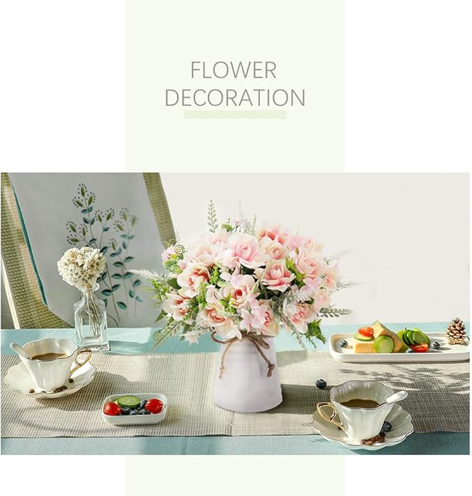 LESING Artificial Flowers with Vase for Table Centerpieces,Fake Silk Gardenia Flower in Vase Decoration for Home Office Party (Pink)