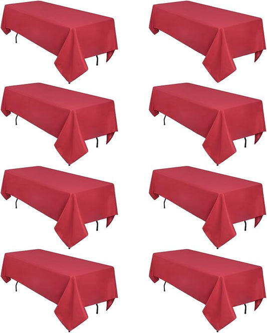 8 Pack Red Tablecloth 60 x 84 Inch Rectangular Tablecloths for 4 Foot Rectangle Tables, Wrinkle Resistant Red Table Cloth Washable Polyester Fabric Table Covers for Buffet Wedding Party Banquet